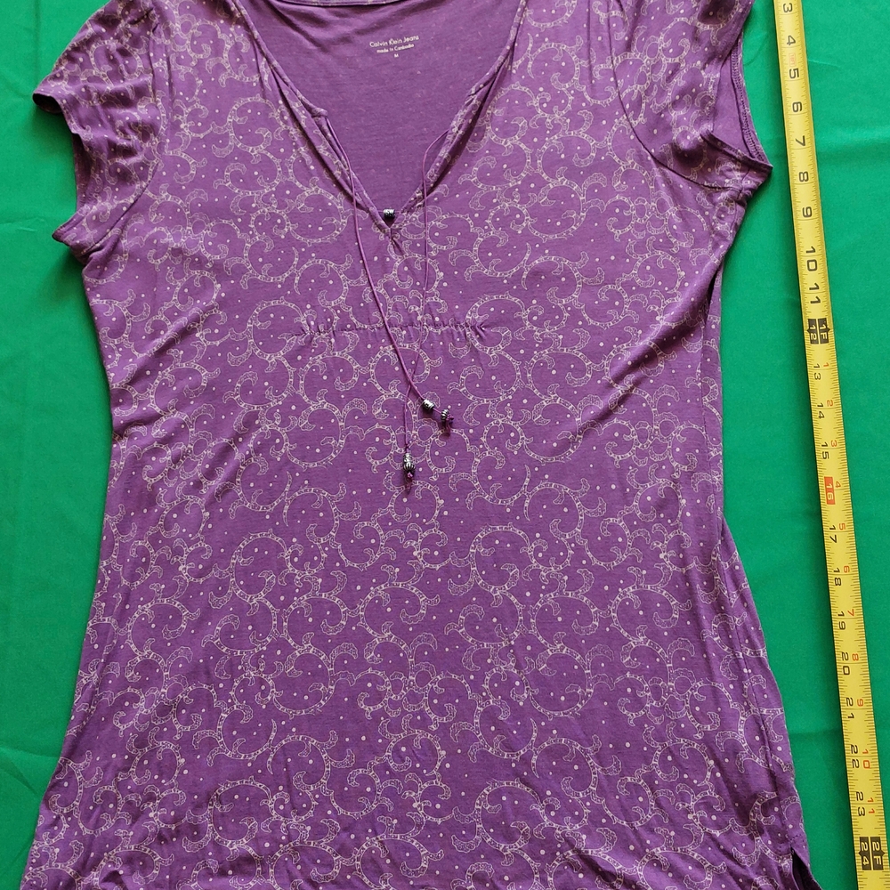 Calvin Klein Purple Cap Sleeve Tie Front Blouse